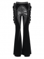 Black Gothic Flower Faux Leather Velvet Flared Pants for Women