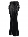 Black Gothic Flower Faux Leather Velvet Flared Pants for Women