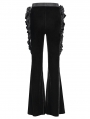 Black Gothic Flower Faux Leather Velvet Flared Pants for Women