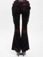 Black and Red Gothic Flower Faux Leather Velvet Flared Pants for Women