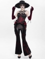 Black and Red Gothic Flower Faux Leather Velvet Flared Pants for Women