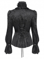 Black Vintage Gothic Jacquard Lace Paneled Long Sleeve Shirt for Women