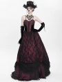 Red Gothic Floral Lace Velvet Beaded Long Slip Party Dress