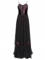 Red Gothic Floral Lace Velvet Beaded Long Slip Party Dress