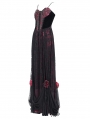 Red Gothic Floral Lace Velvet Beaded Long Slip Party Dress
