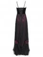 Red Gothic Floral Lace Velvet Beaded Long Slip Party Dress