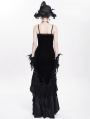 Black Gothic Embroidered Irregular Ruffled Velvet High-Low Dress