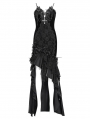 Black Gothic Embroidered Irregular Ruffled Velvet High-Low Dress