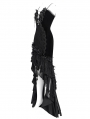 Black Gothic Embroidered Irregular Ruffled Velvet High-Low Dress