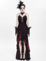 Red Gothic Embroidered Irregular Ruffled Velvet High-Low Dress