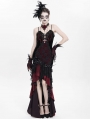 Red Gothic Embroidered Irregular Ruffled Velvet High-Low Dress