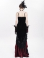 Red Gothic Embroidered Irregular Ruffled Velvet High-Low Dress
