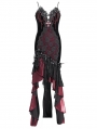 Red Gothic Embroidered Irregular Ruffled Velvet High-Low Dress