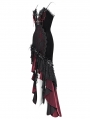 Red Gothic Embroidered Irregular Ruffled Velvet High-Low Dress