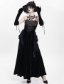 Black Gothic Lace Spliced Velvet Tassel Long Slip Dress