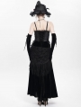 Black Gothic Lace Spliced Velvet Tassel Long Slip Dress