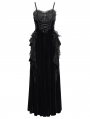 Black Gothic Lace Spliced Velvet Tassel Long Slip Dress