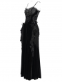 Black Gothic Lace Spliced Velvet Tassel Long Slip Dress
