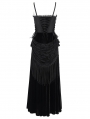 Black Gothic Lace Spliced Velvet Tassel Long Slip Dress