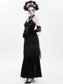 Black Sexy Gothic Halter Ruched Hollow Out Velvet Maxi Dress