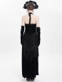 Black Sexy Gothic Halter Ruched Hollow Out Velvet Maxi Dress