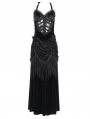 Black Sexy Gothic Halter Ruched Hollow Out Velvet Maxi Dress