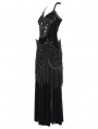 Black Sexy Gothic Halter Ruched Hollow Out Velvet Maxi Dress