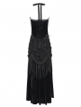 Black Sexy Gothic Halter Ruched Hollow Out Velvet Maxi Dress