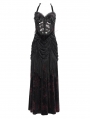 Black and Red Sexy Gothic Halter Ruched Hollow Out Velvet Maxi Dress