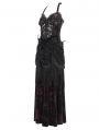 Black and Red Sexy Gothic Halter Ruched Hollow Out Velvet Maxi Dress