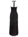 Black and Red Sexy Gothic Halter Ruched Hollow Out Velvet Maxi Dress
