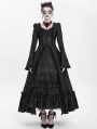 Black Vintage Gothic Embroidered Lace Ruffled Bell Long Sleeve Maxi Dress