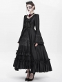 Black Vintage Gothic Embroidered Lace Ruffled Bell Long Sleeve Maxi Dress