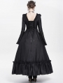 Black Vintage Gothic Embroidered Lace Ruffled Bell Long Sleeve Maxi Dress