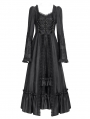 Black Vintage Gothic Embroidered Lace Ruffled Bell Long Sleeve Maxi Dress