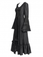 Black Vintage Gothic Embroidered Lace Ruffled Bell Long Sleeve Maxi Dress