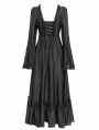 Black Vintage Gothic Embroidered Lace Ruffled Bell Long Sleeve Maxi Dress