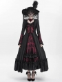 Red Vintage Gothic Embroidered Lace Ruffled Bell Long Sleeve Maxi Dress