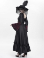 Red Vintage Gothic Embroidered Lace Ruffled Bell Long Sleeve Maxi Dress