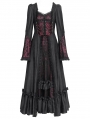 Red Vintage Gothic Embroidered Lace Ruffled Bell Long Sleeve Maxi Dress