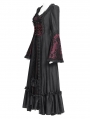 Red Vintage Gothic Embroidered Lace Ruffled Bell Long Sleeve Maxi Dress