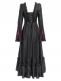 Red Vintage Gothic Embroidered Lace Ruffled Bell Long Sleeve Maxi Dress
