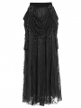 Black Gothic Beaded Embroidered Floral Layered Mesh Long Skirt
