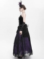 Black and Purple Gothic Beaded Embroidered Floral Layered Mesh Long Skirt