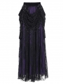 Black and Purple Gothic Beaded Embroidered Floral Layered Mesh Long Skirt