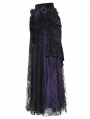 Black and Purple Gothic Beaded Embroidered Floral Layered Mesh Long Skirt