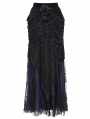 Black and Purple Gothic Beaded Embroidered Floral Layered Mesh Long Skirt