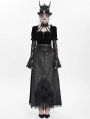Black Gothic Cross Chain Pleated Wrap High Waist Long Skirt