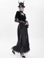 Black Gothic Cross Chain Pleated Wrap High Waist Long Skirt
