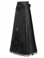 Black Gothic Cross Chain Pleated Wrap High Waist Long Skirt